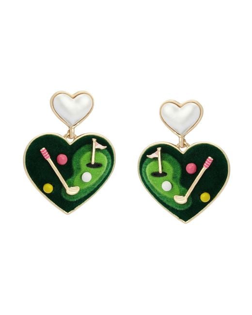 Betsey Johnson Green Faux Mother Of Pearl Golf Heart Drop Earrings