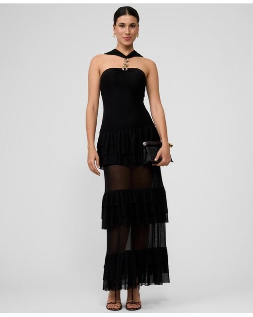Rachel Roy Solana Mesh Tiered Long Dress in Black | Lyst