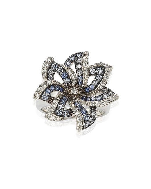 SUZY LEVIAN NEW YORK Sterling Silver Sapphire & Created White Sapphire Flower Ring