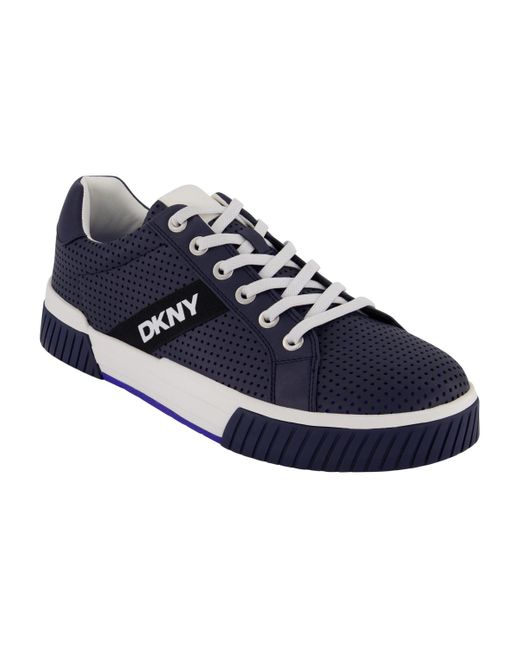 DKNY Blue Perforated Two-tone Branded Sole Racer Toe Sneakers for men