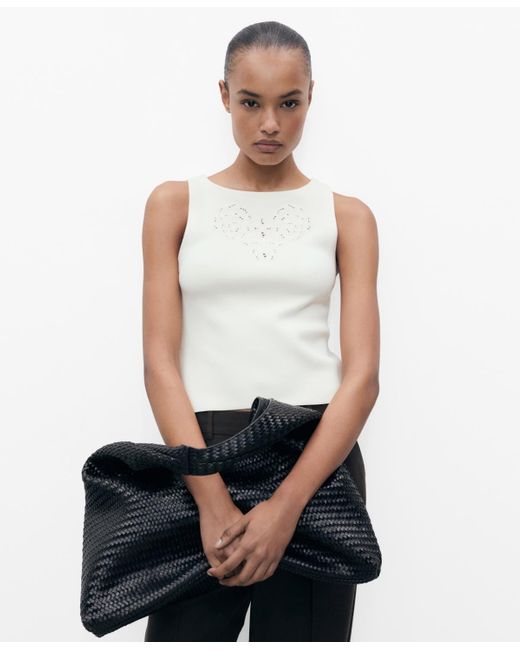 Mango White Openwork Details Embroidered Top