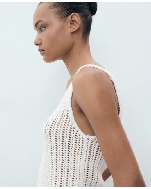 Mango White Straps Crochet Top