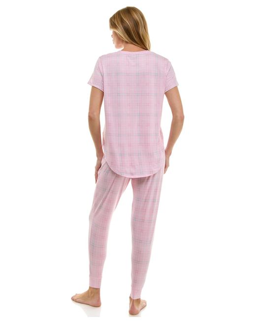 Roudelain Pink Printed Short Sleeve Top & jogger Pajama Set
