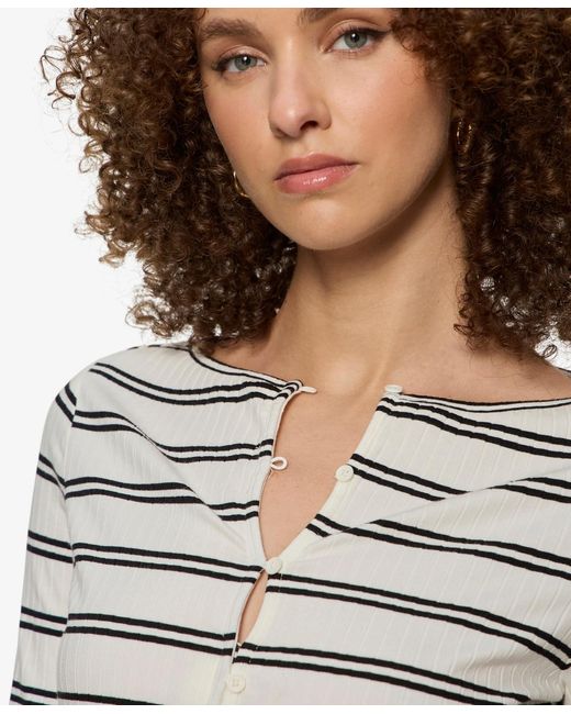 Sanctuary White Button-front Ribbed Top