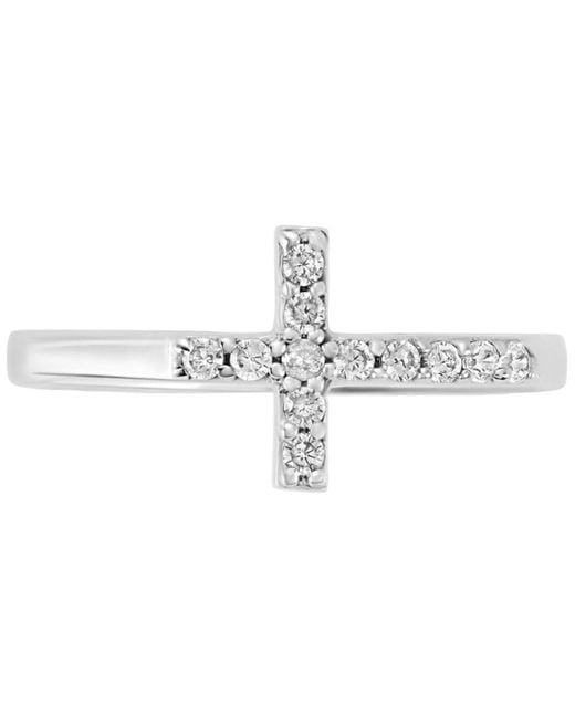Macy's White Pave Crystal Thin Cross Ring