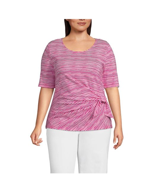 Lands' End Pink Plus Size Lightweight Jersey Tie Front Top
