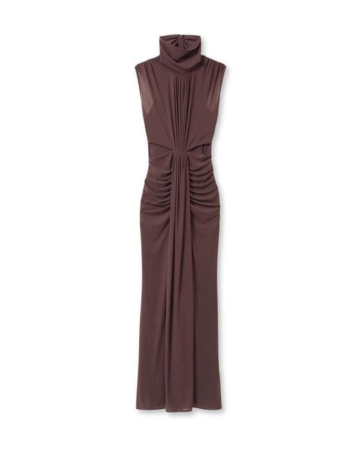 Reiss Brown Sheer Ruched Maxi Dress