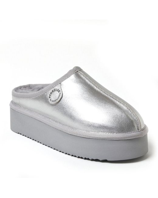 Dearfoams Gray Fireside By Queenstown Genuine Shearling Platform Clog Slipper