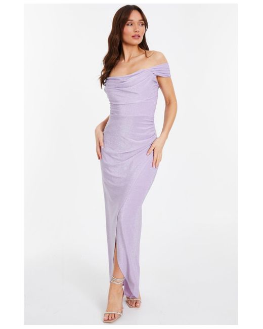 Quiz Purple Glitter Brillo Bardot Maxi Dress