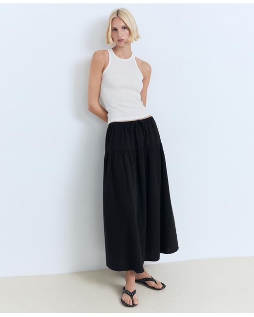 Mango Black Cotton Drawstring Skirt