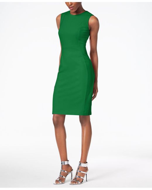Calvin Klein Green Scuba Crepe Sheath Dress