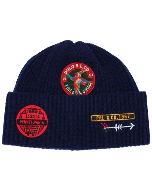Polo Ralph Lauren Blue Patch Beanie Hat for men