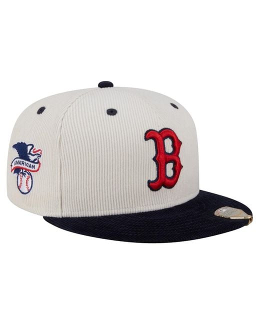 KTZ White Cream/navy Boston Red Sox Two-tone Corduroy 59fifty Fitted Hat for men