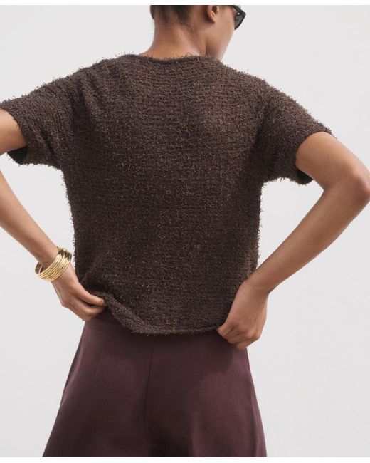 Mango Red Short-sleeved Boucle Cardigan