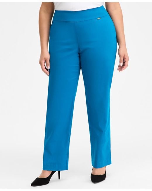 INC International Concepts Blue Plus Size Mid-rise Pull-on Straight-leg Pants