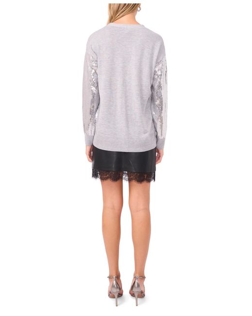 Vince Camuto Gray Sequin Long Sleeves Cardigan Sweater