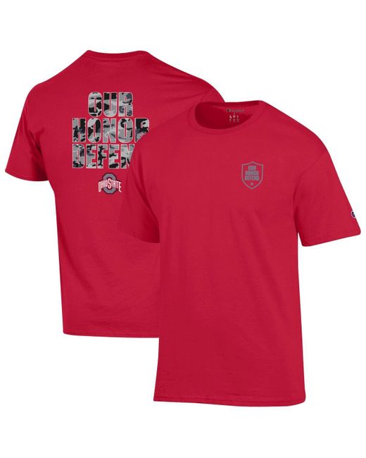 Champion Red Ohio State Buckeyes Our Honor Defend Shield T-shirt for men