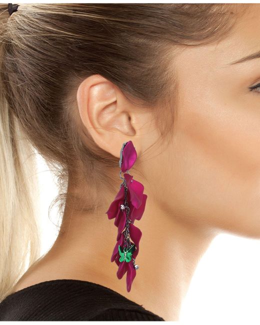 Betsey Johnson Faux Stone Fuchsia Petal Chandelier Earrings in Pink | Lyst