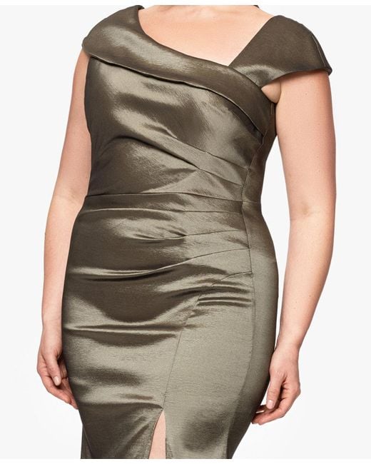 Xscape Metallic Plus Size Asymmetrical-neckline Long Sheath Dress