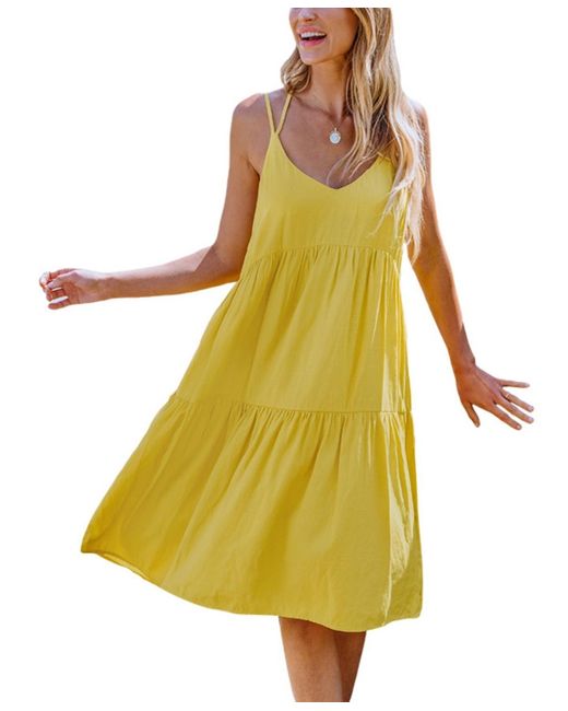 CUPSHE Yellow Sunshine Scoop Neck Sleeveless Midi Beach Dress