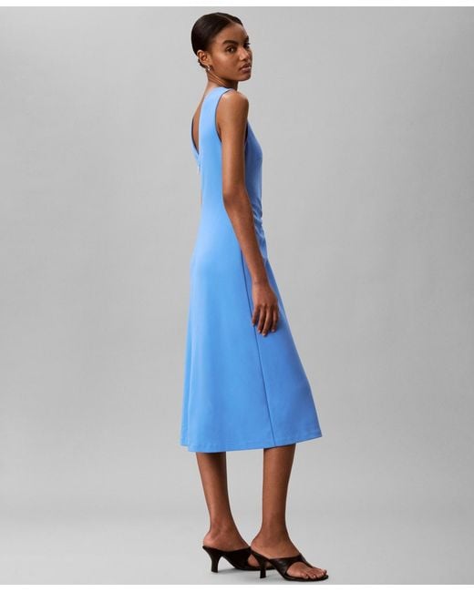 calvin klein v neck midi fit & flare dress Calvin Klein Women's Short Sleeve V-Neck Belted Fit and Flare Dress