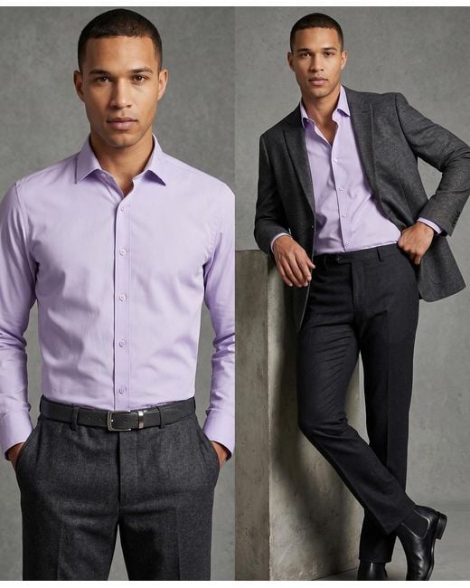 Tom Baine Purple Performance Stretch Solid Button Down Shirt for men