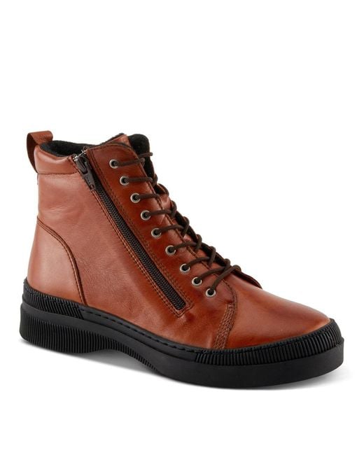 Spring Step Brown Hoylein Leather Combat-style Boot