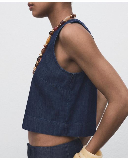 Mango Blue Denim Crop Top