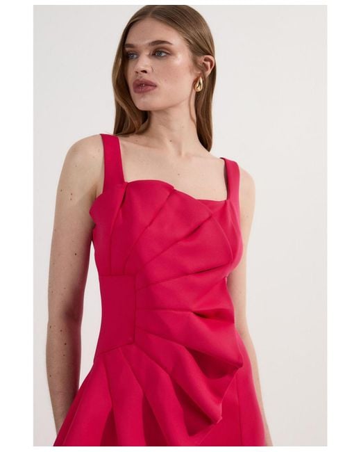 Karen Millen Pink Scuba Drama Ruffle Woven Mini Dress