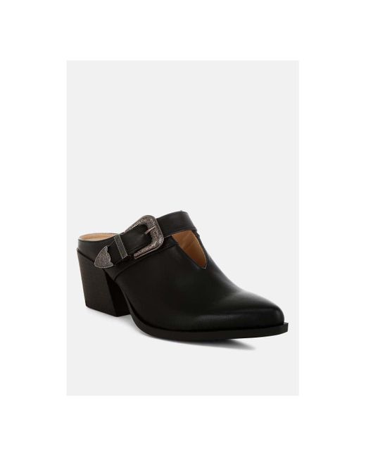 Rag & Co Black Holler Carved Buckle Statement Mules
