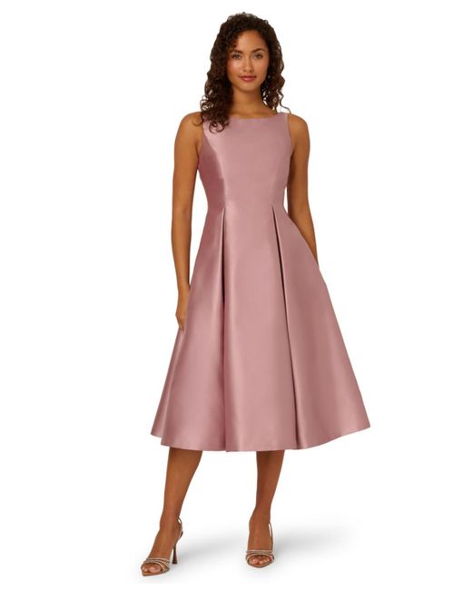 Adrianna Papell Boat-neck A-line Dress in Pink | Lyst