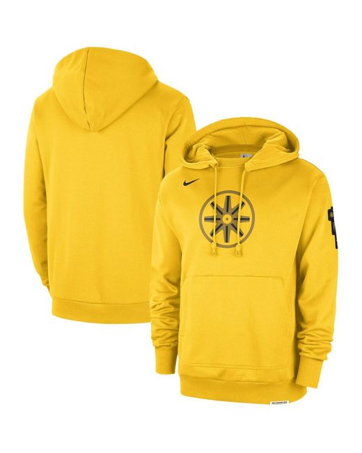 Nike Yellow Distressed En State Warriors 2023/24 City Edition Courtside Standard Issue Pullover Hoodie for men