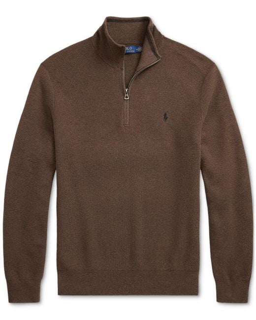 Polo Ralph Lauren Brown Mesh-knit Cotton Quarter-zip Sweater for men