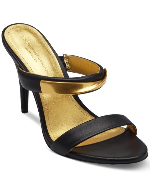 Donna Karan Black Sabina Double Band Slide Stiletto Heel Dress Sandals