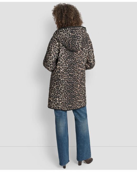 DKNY Gray Hooded toggle Quilted Coat
