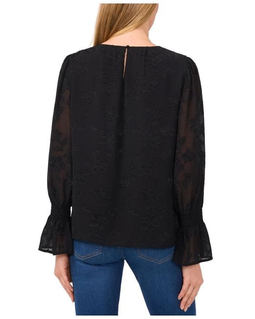 Cece Blue Smocked-cuff Blouse