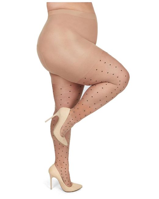 Memoi Natural Pindot Sheer Curvy Control Top Tights Mm-2301
