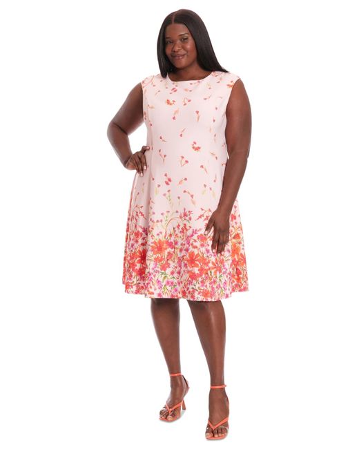 London Times Red Plus Size Printed Fit & Flare Dress