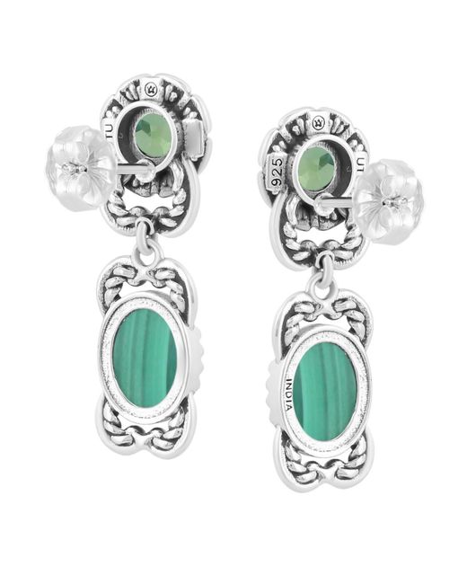 American West Jewelry Green Sterling Silver Malachite Peridot Desert Bloom Dangle Earrings