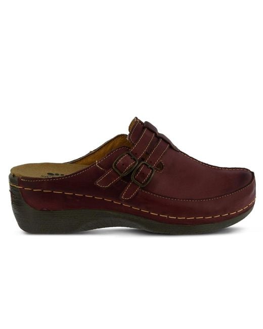 Spring Step Red Happy Multi-strap Leather Slip-on Clogs