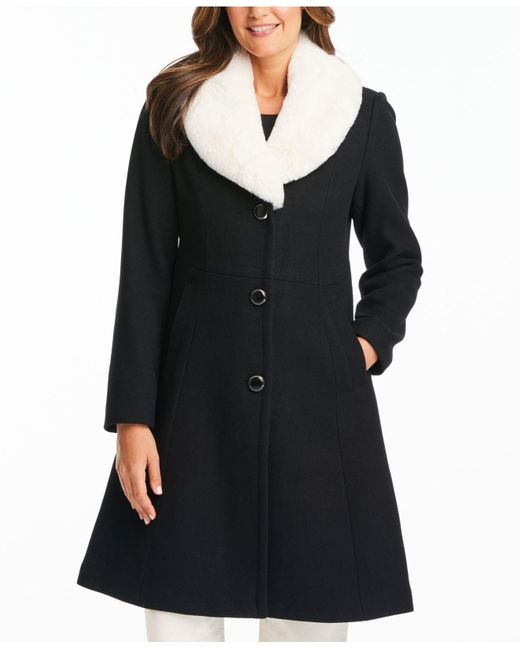 Kate Spade Black Faux-fur-collar Walker Coat