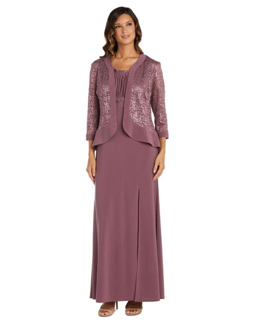R & M Richards Natural Sequined Lace Empire-waist Gown & Jacket