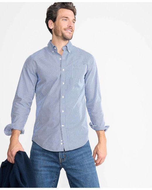 Lands' End Blue Tailored Fit No Iron Pattern Supima Cotton Pinpoint Buttondown Collar Dress Shirt for men