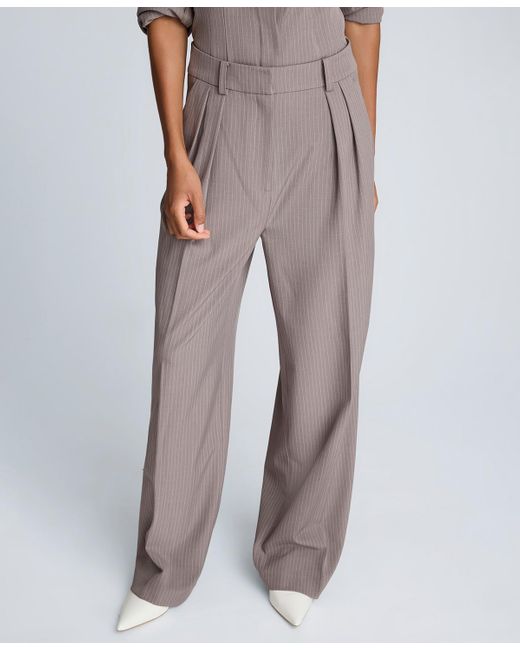 Kenneth Cole Brown Pinstripe High Rise Double Pleated Pants