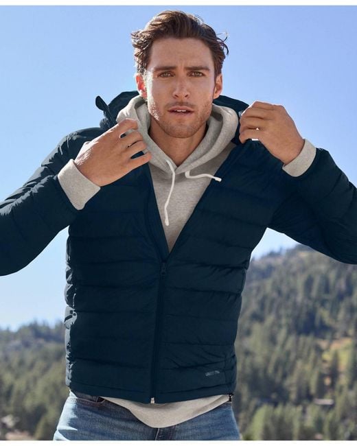 Lands' End Blue Hooded Wanderweight Packable Down Jacket for men