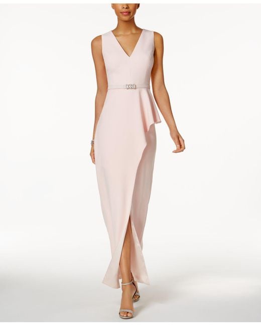 Vince Camuto Pink Belted Asymmetrical Gown