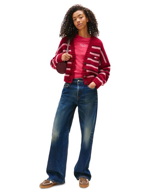 Tommy Hilfiger Red Striped Button-front Long-sleeve Cardigan