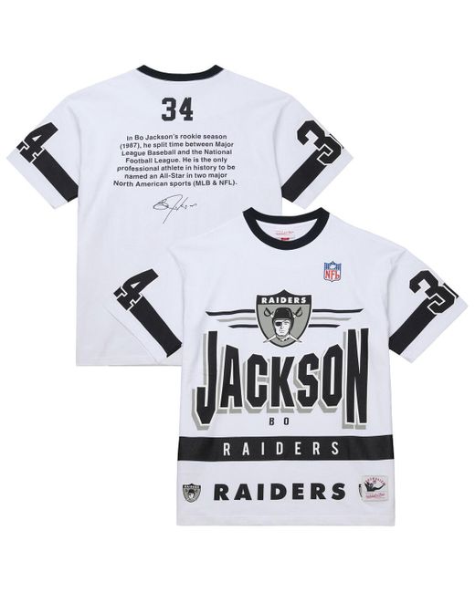 Mitchell & Ness White Bo Jackson Las Vegas Raiders Name Number Team Origins Vintage Logo T-shirt for men
