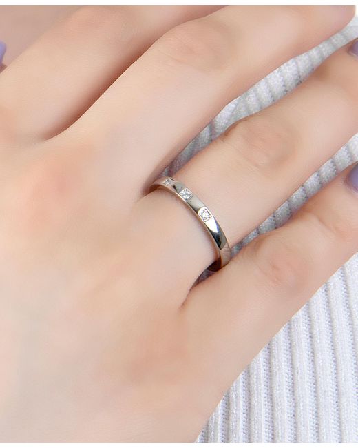 Macy's White Pave Cubic Zirconia Triple Stone Ring