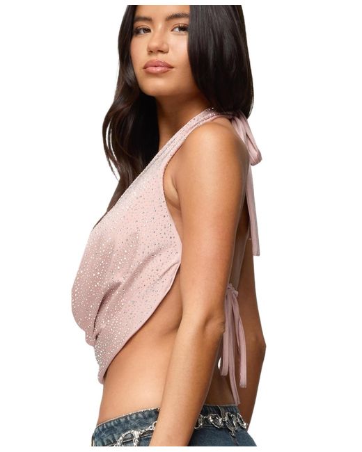 Edikted Green Studded Backless Cowl Neck Top